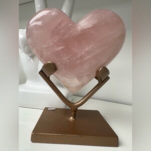 BNWT Rose Quartz Heart Sculpture on Bronze Stand